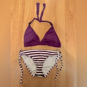 Purple and white stripped bikini from target